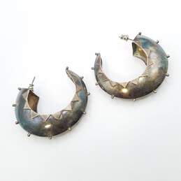 Sterling Silver Tribal Spike 3/4 Hoop Earrings 19.3g alternative image