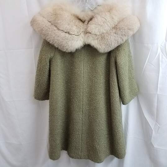 Vintage Mar Fred Bernardi Fox Fur Sage Green Button-Up Wool Coat image number 2