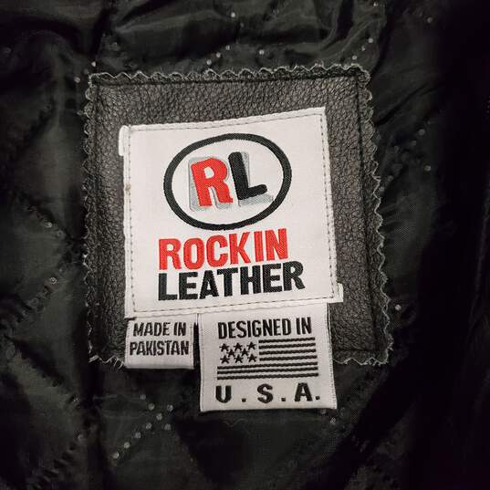 Rock In Leather Men Black Leather Jacket M image number 3