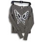 NWT Womens Grey Sequin Woven Long Sleeve V-Neck Pullover Sweater Size Large image number 1