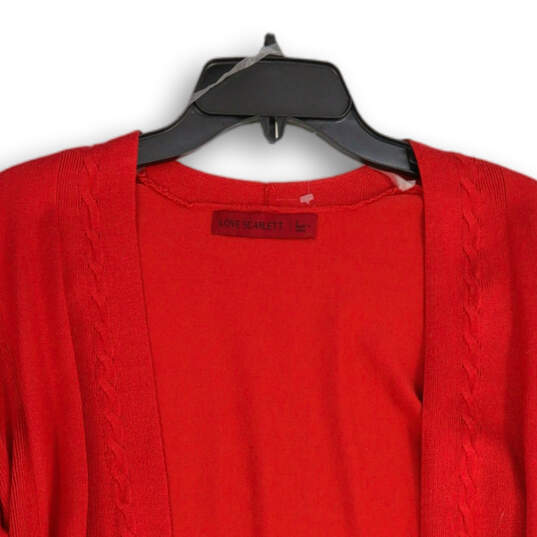 NWT Womens Red Knitted Long Sleeve Open Front Cardigan Sweater Size Small image number 3