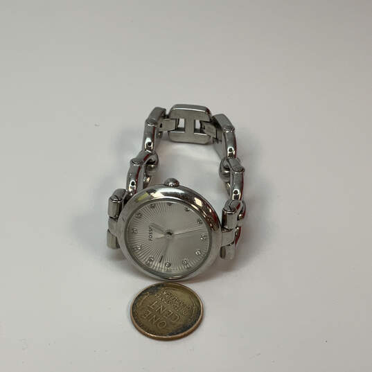 Designer Fossil ES-3348 Silver-Tone Strap Stainless Steel Analog Wristwatch image number 3
