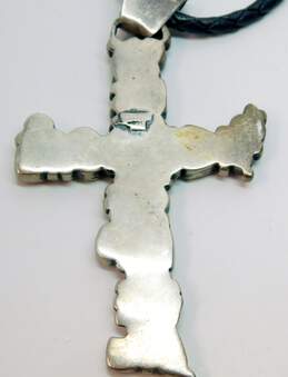 Sterling Silver Multi Faux Stone Inlay Large Cross Pendant Necklace 47.6g alternative image