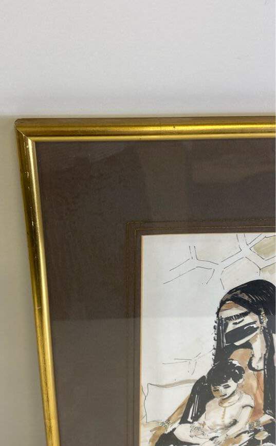Mother Wife Child Dubai Watercolor of Portrait by Ismail Signed. 1979 image number 3