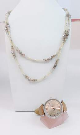 Trendy Boho Designer Loft & Fossil Dusty Mauve Necklace & Watch