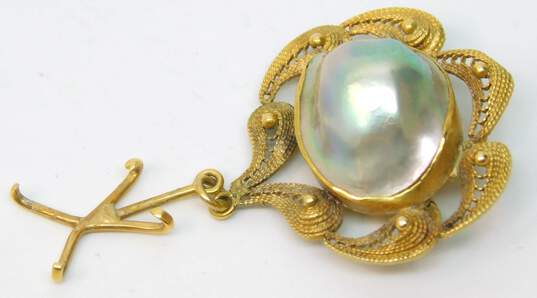 Vintage 14K Gold Blister Pearl Granulated Spun Accents Drop Charm Unique Brooch For Repair 4.1g image number 5