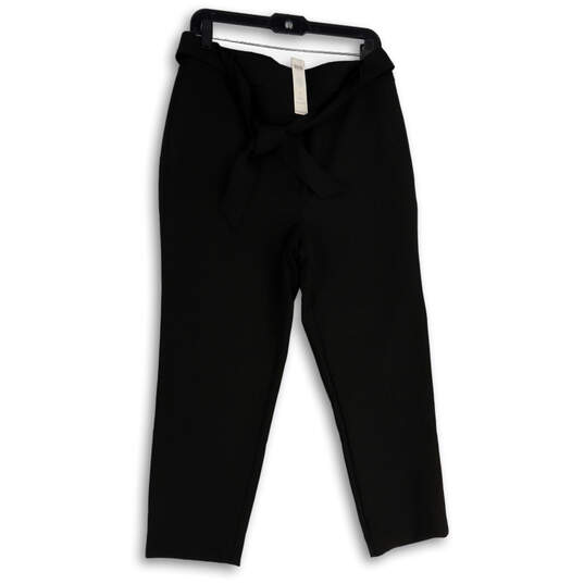 NWT Womens Black Flat Front Tie Waist Straight Leg Paperbag Pants Size 8R image number 3