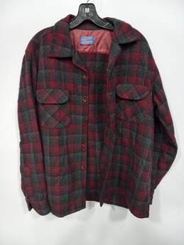 Vintage Pendleton Men's Wool Board Button Up Red Plaid Flap Pockets Size L