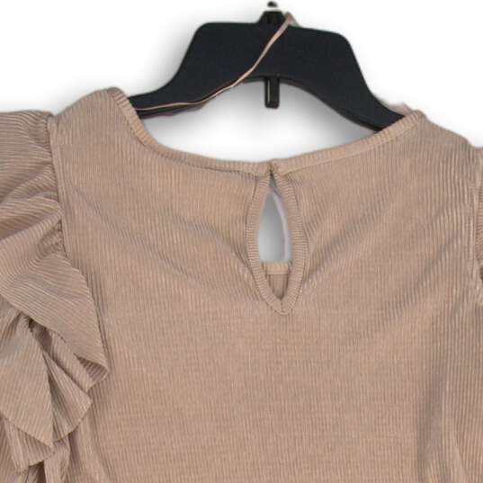 NWT Lauren Conrad Womens Pink Ruffled Cold Shoulder Keyhole Back Blouse Top Sz S image number 4