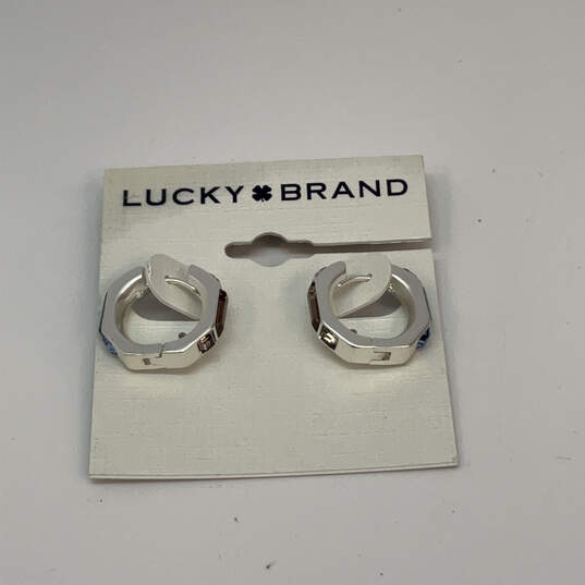 Designer Lucky Brand Silver-Tone Multicolor Crystal Cut Stone Hoop Earrings image number 4