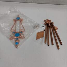 Copper Blue/White Glass Decorative Wall Hanging & Wind Chime 2pc Bundle