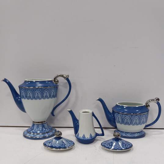 8pc Bombay Blue Arabesque Tile Pattern Teapots & Salad Plates image number 2