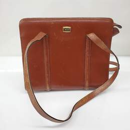 Vintage Bally Almond Brown Leather Square Zip Top Satchel Bag w/COA