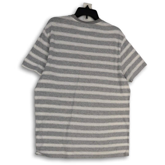 Womens Gray White Striped Short Sleeve Crew Neck Pullover T-Shirt Size L image number 2