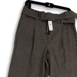 NWT Womens Brown Black Check Pleated Wide Leg Belted Ankle Pants Size 6