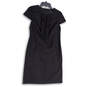 Womens Black Cap Sleeve Round Neck Back Zip Stretch Shift Dress Size 4 image number 1