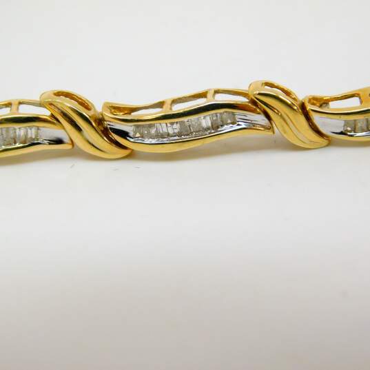 14K Yellow Gold 1.04 CTTW Baguette Diamond Tennis Bracelet 8.6g image number 7