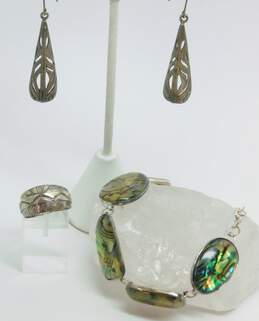Artisan 925 Abalone Bracelet w/ Scrolled Earrings & Ring 20g