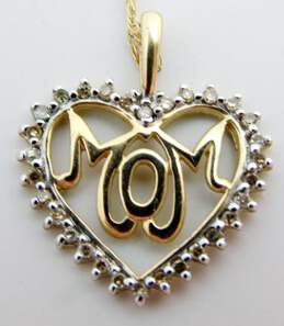 10k Yellow Gold Diamond Accent Open Heart 'Mom' Pendant Necklace 1.9g alternative image