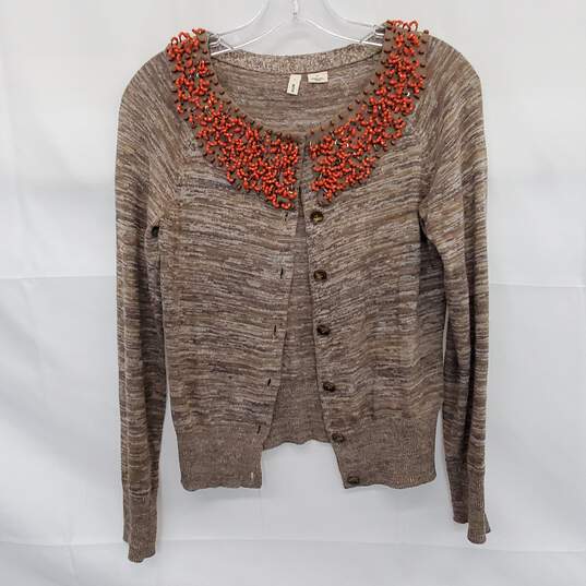 Moth Anthropologie Brown & Orange Bead Embellished Cardigan Sweater Size S image number 1
