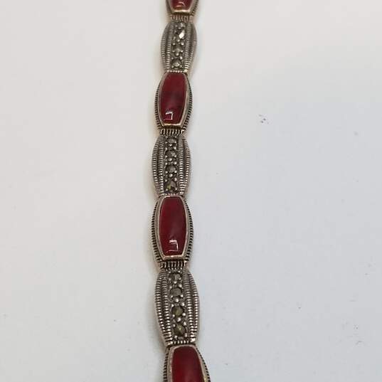 Sterling Silver Red Glass Marcasite Bracelet 21.3g image number 3