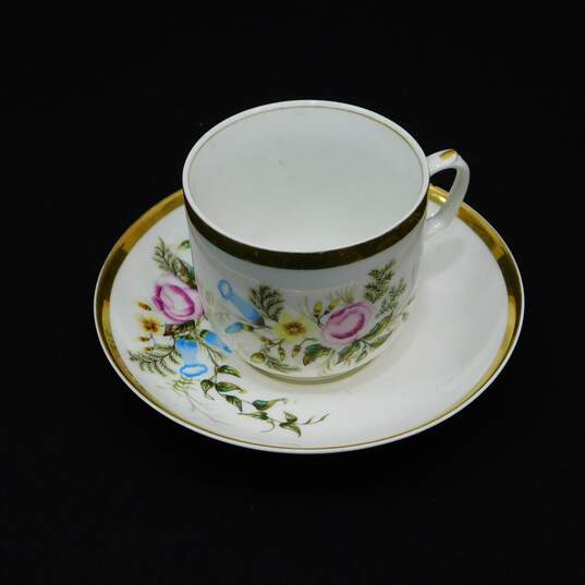 ATQ Late 1800s Haviland Limoges China Floral Teacup & Saucer image number 2