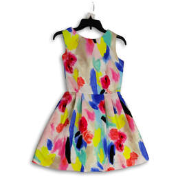 Womens Multicolor Floral Round Neck Sleeveless Knot Bow A-Line Dress Size 0 alternative image