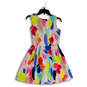 Womens Multicolor Floral Round Neck Sleeveless Knot Bow A-Line Dress Size 0 image number 2