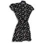 Womens Black White Printed Short Sleeve Tie Waist Wrap Dress Size Medium image number 2