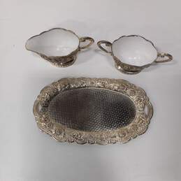 3 Piece Silver-plated Sugar Bowl and  Creamer Set alternative image