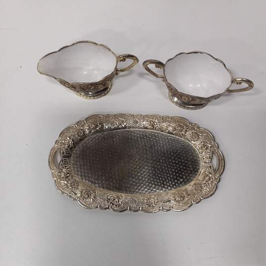 3 Piece Silver-plated Sugar Bowl and  Creamer Set image number 2