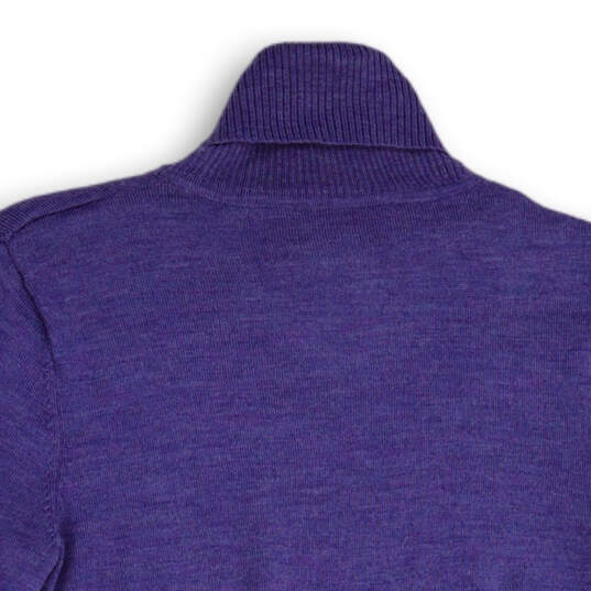 Womens Blue Tight-Knit Long Sleeve Turtle Neck Pullover Sweater Size P image number 3