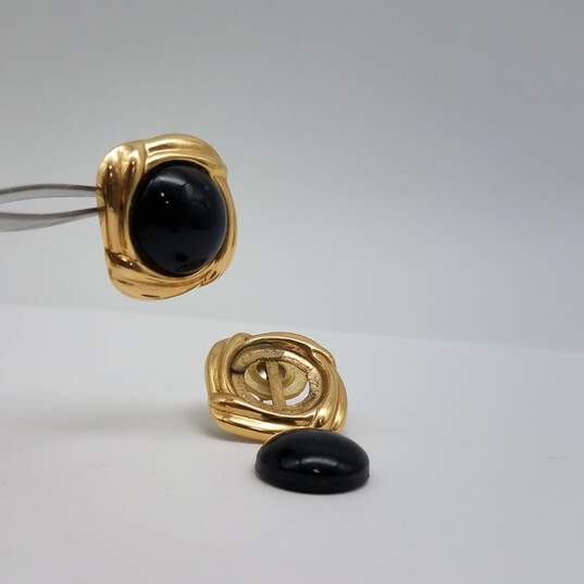 14k Gold Black Gemstone Post Earring 2pcs 8.0g image number 2
