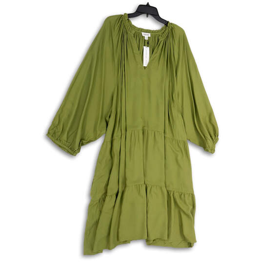 NWT Womens Green Pleated Long Sleeve Split Neck Knee Length Sundress Sz 5X image number 1