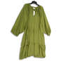 NWT Womens Green Pleated Long Sleeve Split Neck Knee Length Sundress Sz 5X image number 1