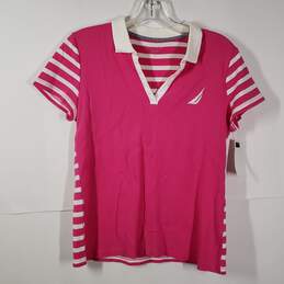 Womens Cotton Striped Short Sleeve Collared Polo Shirt Size Medium