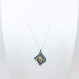 PTP & Elemental 925 & Brass Woven Abstract Pendant Necklace Gold Fill Onyx Geometric Drop & Huggie Earrings & Etched Leaves Ring 15.9g alternative image