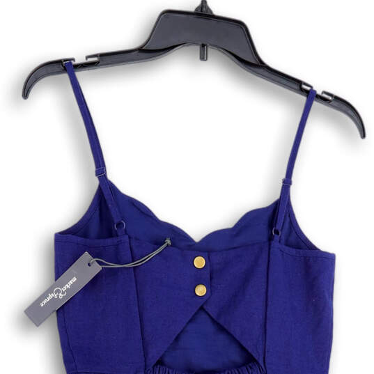 NWT Womens Blue Spaghetti Strap Pockets Back Button Mini Dress Size XS image number 4