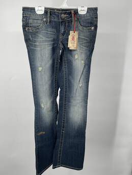 Decree Womens Blue Distressed Stretch Denim Bootcut Jeans Sz 1 T-0528890-B
