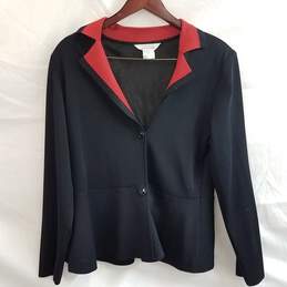 Exclusively Misook Black Blazer Jacket With Red Collar Long Sleeve Size L