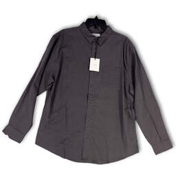 NWT Mens Gray Long Sleeve Spread Collar Pocket Button-Up Shirt Size XL