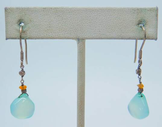 Artisan 925 Dyed Blue Quartz Beaded Necklace & Chalcedony & Agate Drop Earrings 106.5g image number 3