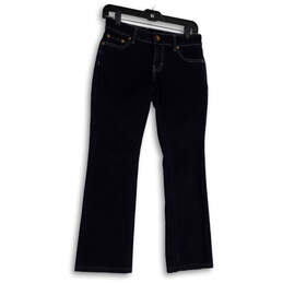 Womens Blue Denim Dark Wash Pockets Regular Fit Bootcut Jeans Size 25P