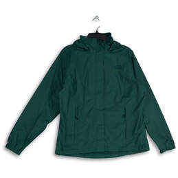 Womens Green Long Sleeve Hooded Full-Zip Rain Jacket Size Large
