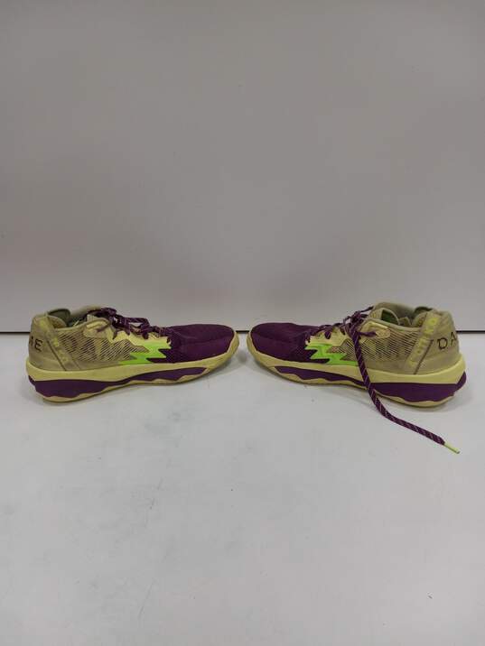 Men's Yellow & Purple Adidas Dame 8 Basketball Shoes Size 12.5 image number 3