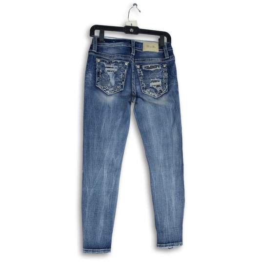 Womens Blue Denim Distressed Medium Wash 5-Pocket Design Skinny Jeans Size 25 image number 2