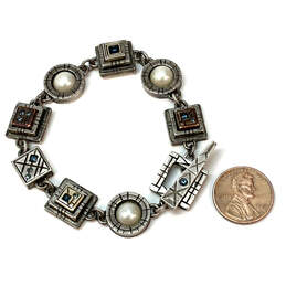 Designer Patricia Locke Silver-Tone Pearl Crystal Cut Stone Chain Bracelet alternative image