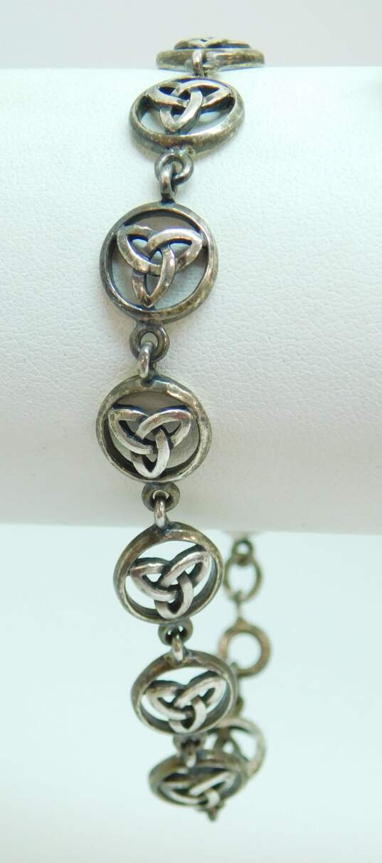 Artisan 925 Modernist Concave Pendant Necklace Celtic Knot Chain Bracelet & Claddagh Band Rings 36g image number 3