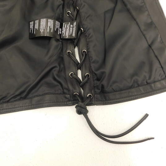 Genuine Leather Black Biker Motorcycle Vest w/ Adjustable Side Ties image number 9