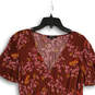 Womens Red Pink Floral Pleated Surplice Neck Short Sleeve A-Line Dress Sz 4 image number 3